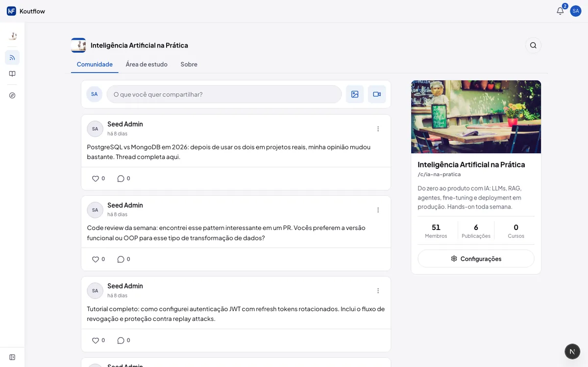 Print do feed da comunidade — áreas e membros visíveis